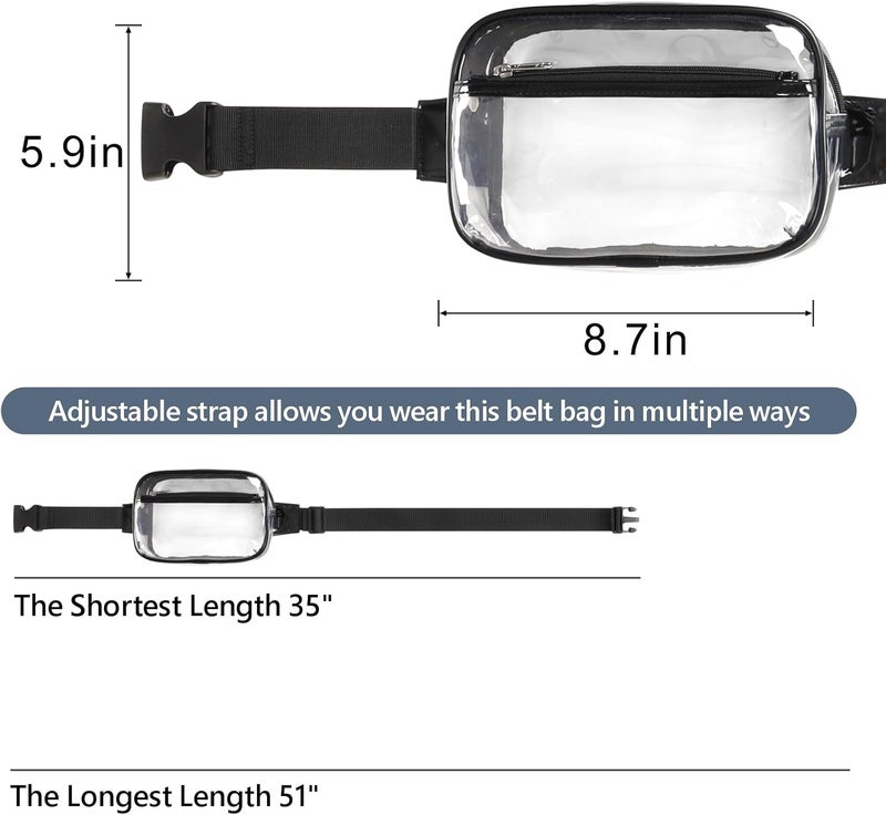 Veckle Clear Belt Bag - Plus Size Only 35" - 51" Clear Fanny Pack Stadium Approved for Women Transparent Bum Bag for Sports Events, Concerts, Festivals, Black - Image 4